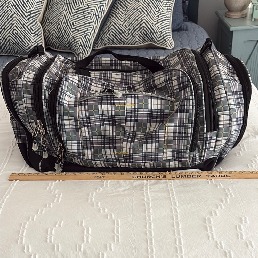 Plaid Duffle Bag - Black, Blue and Tan